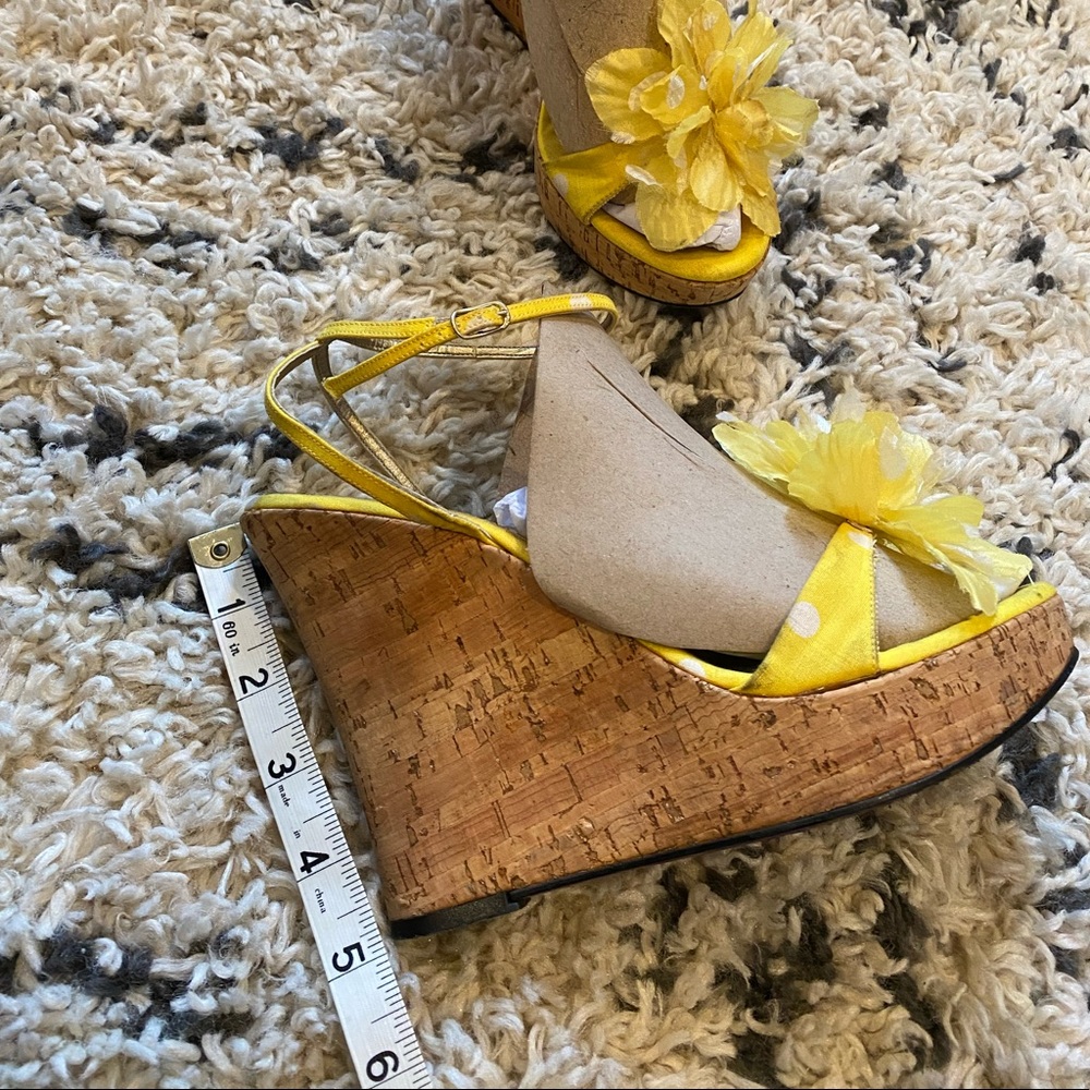 Vintage Betsey Johnson Daisy Cork Wedges in Yellow